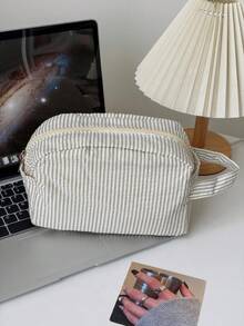 Japanese Style Handheld Stationery Storage Bag/Pencil Case Large Capacity Multifunctional Minimalist Vertical Stripe Quilted Shell Shaped Storage Bag/Pencil Case - Single Piece - View 6
