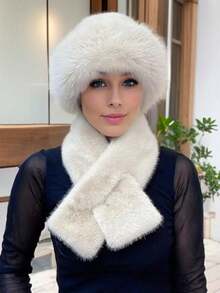 2pcs/Set European And American Fashion Warm & Versatile Best Seller Mongolian Cap, Bucket Hat, Floppy Hat Set With Matching Faux Fur Neck Scarf - Multicolor - View 2
