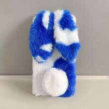 (Order And Follow Store To Get Free Lanyard) Cute 3D Plush Rabbit Phone Case, Blue And White Patchwork, Fluffy Rabbit Ears, Ball Tail, Warm Plush Soft, Shockproof Protective Shell, Suitable For Multiple Smartphones - Blue/Free Rope - View 4