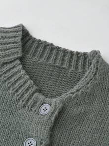 Women's Solid Color Round Neck Single-Breasted Waist Tie Versatile Minimalist Knit Cardigan - Dark Grey - View 4