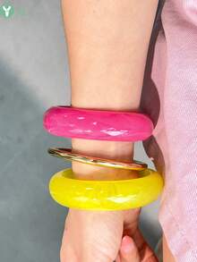 Dopamine Geometric Resin Women's Bracelet Exaggerated Versatile Women's Bangle Set - Multicolor F - View 10