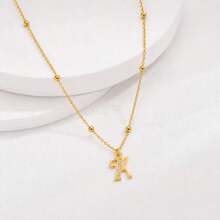 1pc Simple Fashion Initial Pendant Golden Stainless Steel Bead Chain Necklaces For Women - Yellow Gold - View 3