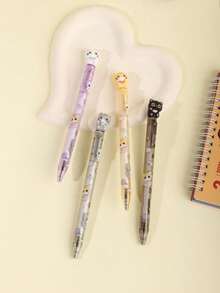 4pcs Cute Sea Otter Clickable Gel Pens, Style A & Style B, Healing Ocean Theme, 0.5mm Black Smooth Ink, 3D Sea Otter Pen Tip, Double-Sided Cute Sea Otter Design, Student Classroom Notes & Homework Writing Stationery, Cartoon Style Cute Creative Gel Pens - Default - View 9