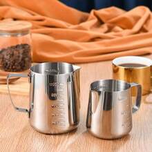 Stainless Steel Coffee Latte Art Pitcher With Measurement Scale, Pointed Spout, Thickened Milk Frothing Cup For Espresso Machine, Latte Art Tool - Milk Frothing Pitcher With Measurement Marks - View 2