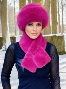 2pcs/Set European And American Fashion Warm & Versatile Best Seller Mongolian Cap, Bucket Hat, Floppy Hat Set With Matching Faux Fur Neck Scarf - Multicolor - View 6