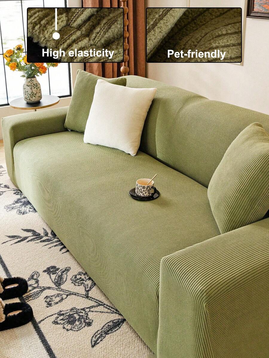 1pc Solid Color Jacquard Stretch Full Coverage Sofa Slipcover, Minimalist Style Pet-Friendly Anti-Slip Anti-Dirty Anti-Scratch, Suitable For All Seasons, Machine Washable, Holiday And Home Decor Sofa Cover