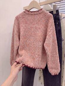 Pink And Red Contrast Trim Knit Cardigan - Autumn/Winter Style, With Gold Buttons And Functional Pockets, Christmas Party - Pink - View 3