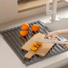 Alloy Sink Drain Rack, Roll-Up Foldable Kitchen Dish Drainer, Sink Bowl & Fruit Vegetable Draining Mat - Multicolor - View 3
