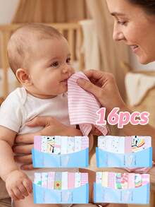 momscare 16pcs Baby Bibs, Multi-Purpose Mouth Wipes, Multiple Colors, Soft And Comfortable Fabric For Newborn Baby Girls, Face Towels - Multicolor - View 2