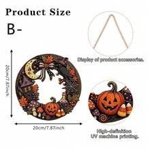 Halloween Wooden Hollow Round Ring Hanging Decoration Pumpkin Spider Web Magic House Holiday Atmosphere Decor - Multicolor - View 8