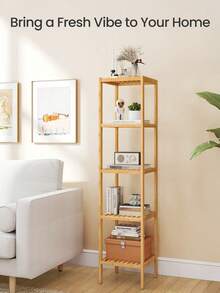 Five‑Tier Bamboo Storage Shelf With Hollow Breathable Shelves, Stable And Durable. Its Vertical Design Saves Space, Suitable For Bathrooms And Living Rooms. Multi‑Layer Partitioned Storage For Various Sundries. - Multicolor - View 4