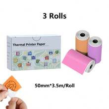 53mm X 3.5m Orange/Rose Red/Green/Purple Adhesive Thermal Sticker Paper 3 Rolls, Mini Thermal Printer Paper, For Notes, List, Stickers, Printing Black & White Photos - View 13