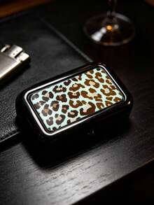 1PC Leopard Print Portable Square Multi-Functional Metal Ashtray Box, Fashionable Men's Thick/Thin Cigarette Outdoor Pocket Car Ashtray, Women's Small Portable Ashtray, Print Position May Vary - Multicolor - View 9