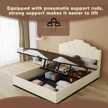 Modern Minimalist Upholstered Bed, Comfortable And Soft Headboard, Multifunctional Bedroom Furniture, High Box Spring Bed Frame With Gas-Pressure Spring, Including 140*200cm Mattress. - 米色 - 查看 8