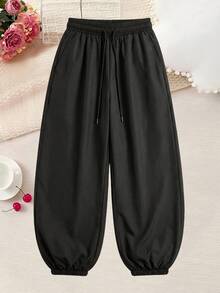 Women's Spring Autumn Outdoor Casual Loose Long Pants, Versatile Daily Sports Trousers - Black - View 3