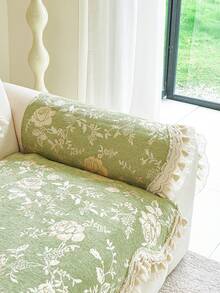 1 buah Sarung Bantal Sofa Motif Bunga Vintage, Kain Chenille dengan Hiasan Renda Rumbai Elegan, Pelindung Sofa Universal Anti Selip dan Tahan Aus, Dekorasi Rumah - Hijau - View 6
