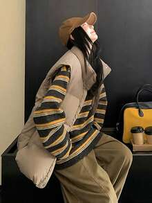 Women's New Striped Long Sleeve Mid-Length Crew Neck Sweater, Spring/Autumn - Grey - View 8