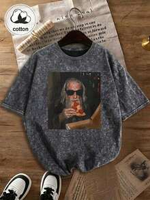 Plus Size Vintage Black Washed Short Sleeve T-Shirt For Women, Loose Fit, Fashion Design, Casual Summer - Black - View 5