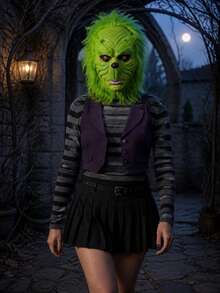 Green Furry Full-Face Monster Mask For Adult Halloween Costume Party Dress-Up - Multiple Styles - View 5