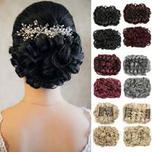 Messy Bun Hair Piece Scrunchies For Women Brown Updo Curly Bun Extension Combs In Hair Bun Hair Piece Synthetic Tousled Updo Hair Extensions With Easy Stretch Combs, Suitable For Daily Wear, Halloween - Multicolor - View 1