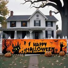 2D Flat Halloween Banner, 1pc, Happy Halloween Orange Background Decorative Banner - A - View 16