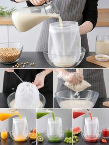 1pc Reusable Nylon Nut Milk Filter Bag, For Filtering Soy Milk, Tea, Coffee And Yogurt, Easy To Clean, Drawstring Design, Suitable For Homemade Breakfast And Drinks, Kitchen Essential, Home Kitchen Supplies - White - View 3