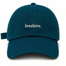 Unisex 100% Cotton Twill Dad Hat With Curved Brim, Brazilian Custom Design. - 石油藍白繡花 - 查看 1