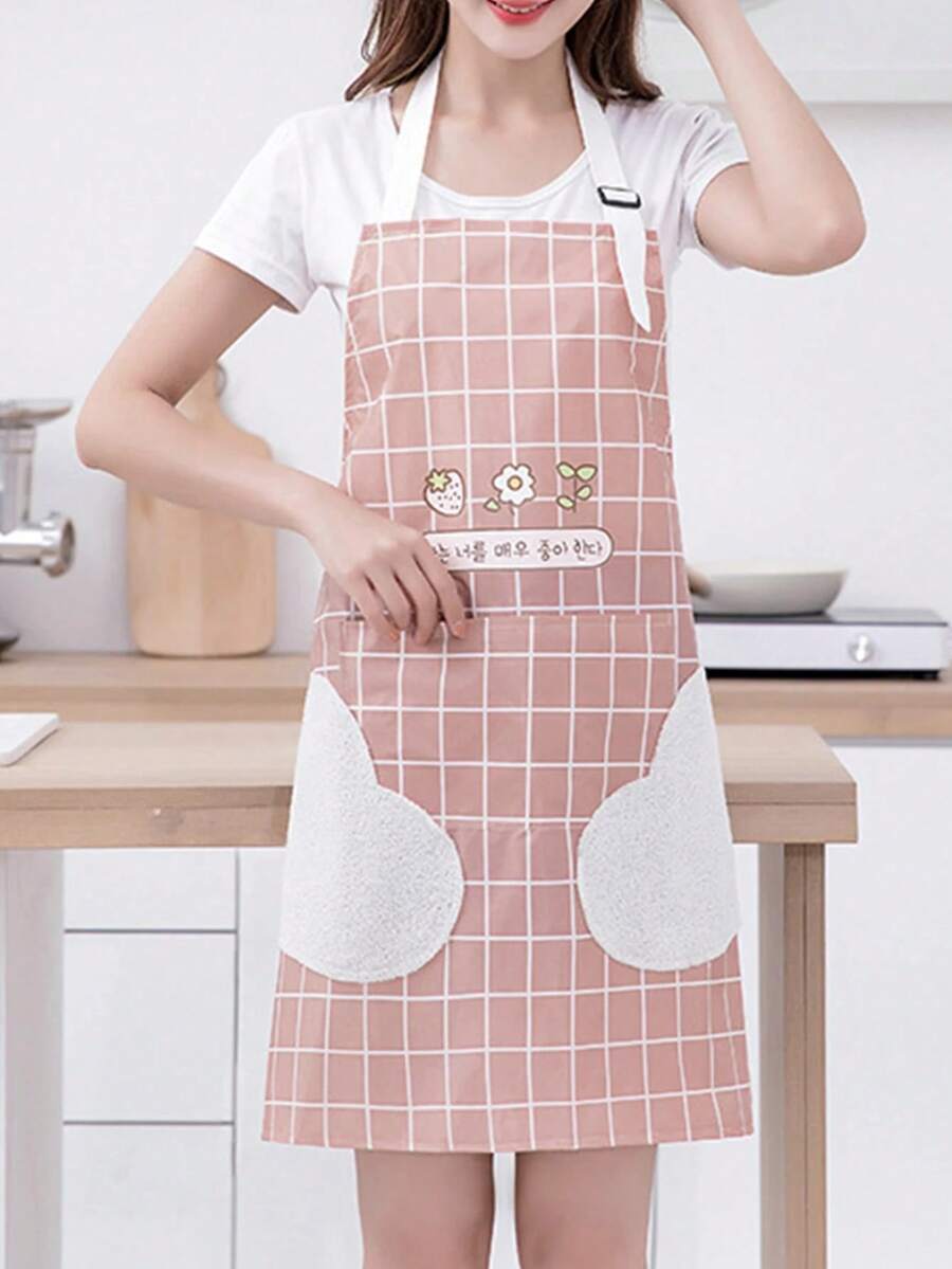 1pc Waterproof & Oil-Proof Apron With Towel Pocket, Suitable For Cooking And Baking, Ideal For Home Cleaning, Kitchen Cleaning, Stain-Resistant & Waterproof