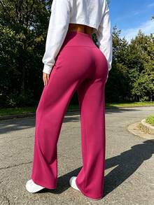Women's Fashion Sports Long Pants, Daily Commute Outing Slimming Versatile Loose Straight Leg Pants Fall - Hot Pink - View 2
