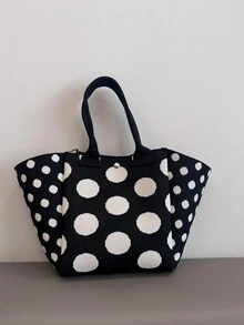 Classic Color-Block Polka Dot Casual Versatile Artistic Bucket Bag, Multi-Functional Daily Commute Handbag, Suitable For Niche Shopping And Dating - Black - View 2