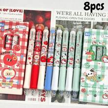 8pcs/Set Red Apple & Puppy Soft Grip Retractable Erasable Gel Pen Set, Compact Portable Design, Built-In Eraser, Exquisite Gel Pens, Blue Ink, Smooth Writing, Back To School, School & Office Supplies, Birthday Gift - Multicolor - View 2