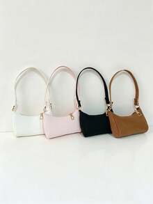 1pc Minimalist Mini Solid Color Handbag For Girls, Zipper Closure Coin & Key Storage Pouch, Casual Versatile Shoulder Underarm Bag, Lightweight Commuter Hand-Carry Bag, Suitable For Daily Use - A - View 1