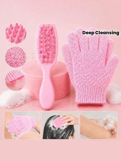 3/1pc Body Cleaning Set, Includes Scalp Massage Shampoo Brush, Silicone Shampoo Brush And Exfoliating Bath Mitt, Deep Cleaning Massage, Handheld Shower Scalp Cleaning Brush, Shampoo Tools - Body Scrub, Removes Dead Skin And Dryness