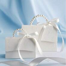 10pcs/2pcs Faux Pearl Decorated Gift Bags, Simple Party Packaging Bags, Pearl Handle Decorated Paper Gift Boxes, Exquisite Pure White Gift Packaging Boxes For Valentine's Day Wedding Gifts, Embossed Printed Floral Mini Packaging Bags Paper Boxes Gift Set Boxes Small Gift Bags Wedding Favors Party Decorations, Mother's Day Gift Boxes - White - View 3