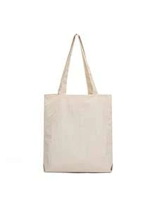 Solid Color Men's One Shoulder Tote Bag, Versatile Shopping Bag, Striped Large Capacity Canvas Bag - Beige - View 4