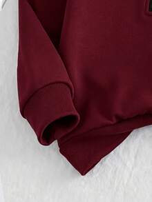 Tween Girl Cartoon Heat Transfer Graphic Solid Color Sportswear Set, Minimalist Design, Comfortable For Spring, Autumn, Winter, 2 Pieces Set - Burgundy - View 4