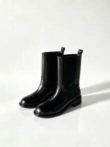 Early Autumn Korean Style Handmade Smoke Tube Boots Women 2026 Autumn/Winter New Mid-Calf Boots Retro Straight Leg Riding Boots Boots - Black - View 1