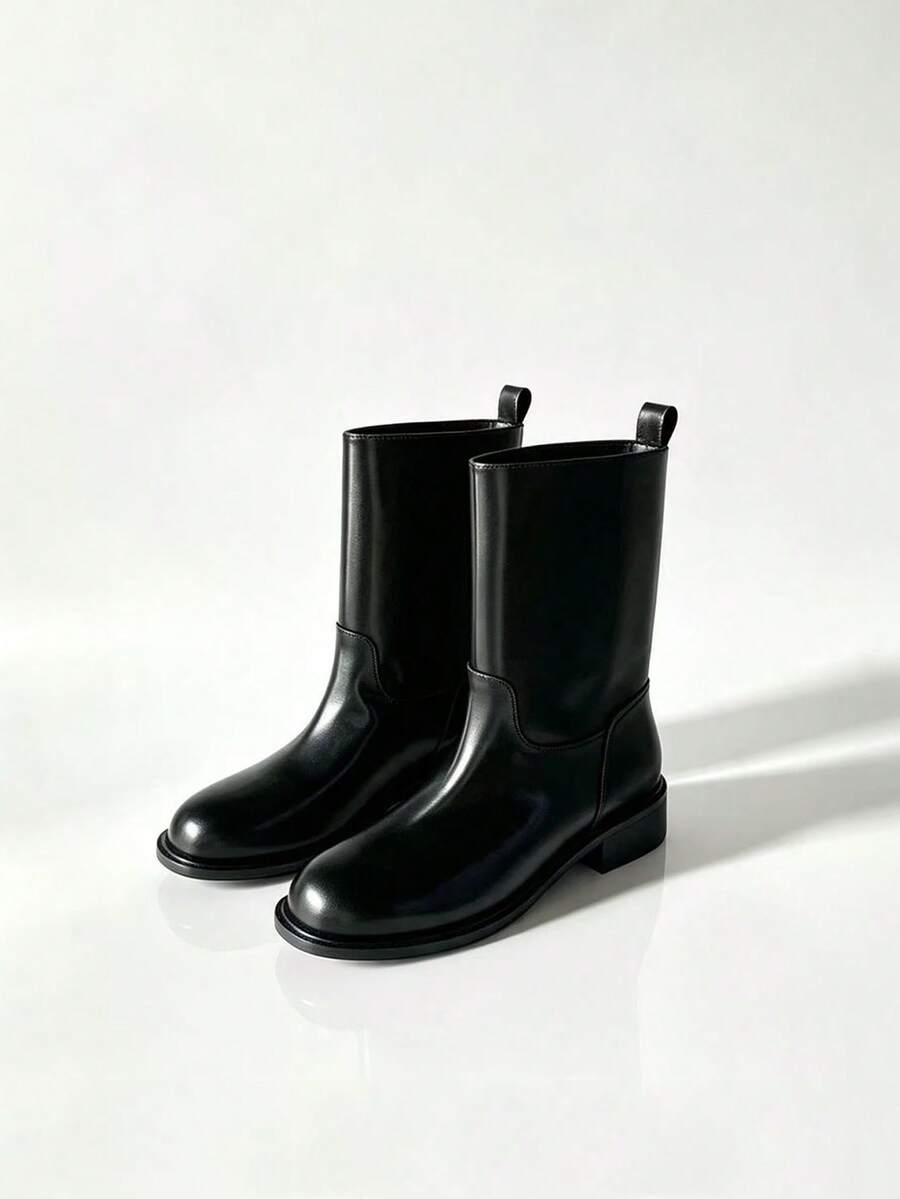 Early Autumn Korean Style Handmade Smoke Tube Boots Women 2026 Autumn/Winter New Mid-Calf Boots Retro Straight Leg Riding Boots Boots - Black - View 1