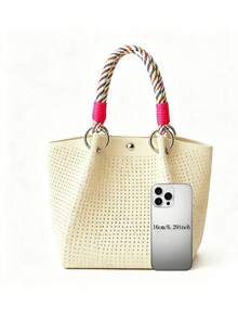 Classic Colorblock Polka Dot Casual Versatile Artistic Bucket Bag, Multi-Functional Daily Commute Handbag, Suitable For Niche Shopping And Dating - Beige - View 7