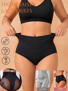 2pcs/Pack Women's Lace Seamless Tummy Control Shaping Panties, Waist-Cinched Butt-Lifting Underwear, Suitable For Various Occasions - Multicolor - View 3