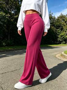 Women's Fashion Sports Long Pants, Daily Commute Outing Slimming Versatile Loose Straight Leg Pants Fall - Hot Pink - View 3