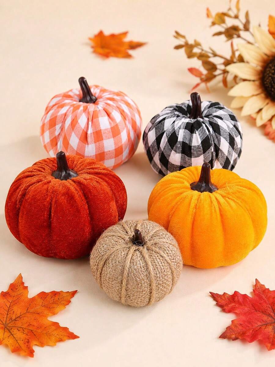 Set 5 Buah Buatan Campuran, Dirancang untuk Hari Thanksgiving, Musim Panen, Halloween, Dekorasi Rumah Musim Gugur, Kombinasi Berbagai Bahan Kain Kotak-kotak, Gaya Pedesaan Amerika Klasik, Dekorasi Suasana Musim Gugur Serbaguna untuk Meja, Keranjang Bunga, Pajangan Jendela, Meja Makan, Bebas Perawatan dan Dapat Digunakan Kembali - beraneka warna - View 1