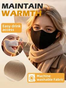 Autumn/Winter Warm Face Mask, With Flip-Up Drinking Hole, Adjustable Elastic Ear Loops, Windproof Warm Face Mask, Suitable For Daily Outdoor Wear - Multicolor - View 2