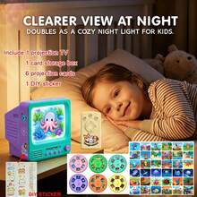 6 Cards/36 Patterns Mini Vintage Projection TV Toy, 4-In-1 Educational Projector With Music And Night Light, Cartoon Slide Story Projector With Remote Control, Toddler Learning Sensory Toy Gift - Multicolor - View 12