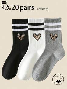 1/3/5/10/15/20/30 Pairs Men's Cotton Mid-Calf Socks, Sports/Business Long Socks, White/Black Random Shipment, All Season Wear, Breathable And Moisture-Wicking - Multicolor - View 14