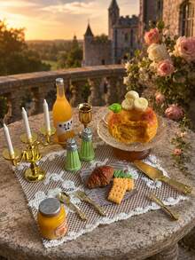 Miniature Afternoon Tea Model Decor, Banana Bread, Jam, Beverage, Candle Holder And Tableware Models, Dollhouse Restaurant Scene Decoration Accessories - one-size - View 3