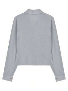 YCYC Solid Color Lapel Women's Casual Versatile Long Sleeve Button-Down Shirt - Grey - View 5