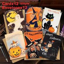 24 Vintage Halloween Greeting Cards With Envelopes, Birthday Wish Cards, Gifts For Classmates, Friends, Family UHSN - Sets - View 3
