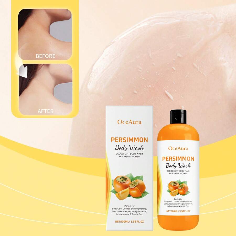 Persimmon Scented Body Wash, Refreshing Odor-Reducing Soothing Full Body Cleansing Shower Gel, Brightening Skin, Unisex Moisturizing Bath Liquid