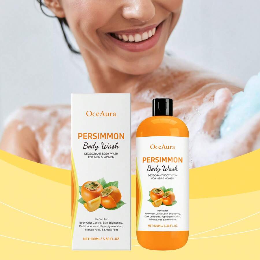 Persimmon Scented Body Wash, Refreshing Odor-Reducing Soothing Full Body Cleansing Shower Gel, Brightening Skin, Unisex Moisturizing Bath Liquid